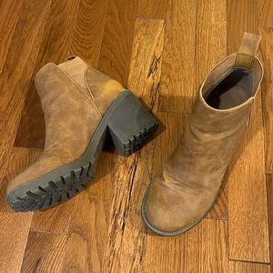Brown Chunky Heel Moto Boots